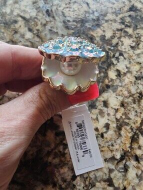 Betsey Johnson Iridescent Clam Shell Ring with Stretchy Band